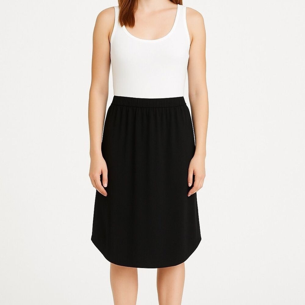 Eileen Fisher Women's Black Asymmetric Dolphins Hem Midi Skirt size S